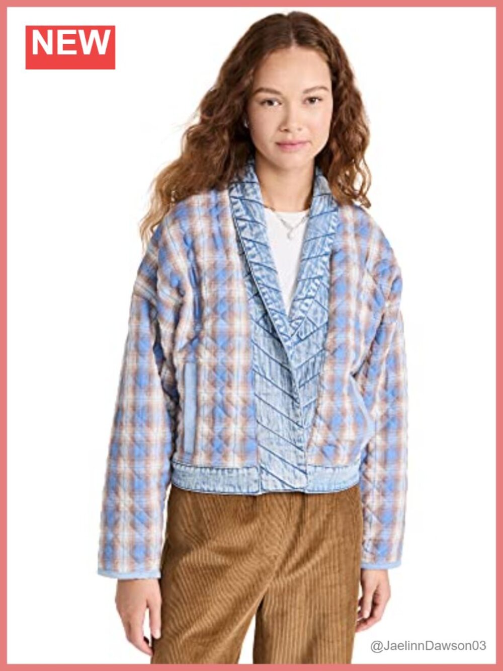 Plaid Quilted Kimono Jacket Loose Fit Collared No Closure Breathable Washable